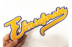 China Yellow Word Iron On Chenille Patches Chenille Back Patch For Sweater supplier