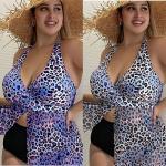 Blue Leopard Plus Size Bikini Set Neck Split Sexy Bikini Swim Wear For Curvy Women for sale