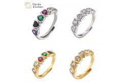 China 18k Gold Plated Heart Diamond Rings Adjustable Open Sweet Love Zircon supplier