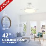 Retractable Blades and Light 42 Inch White Fancy LED Ceiling Fan Metal Acrylic Material 2- for sale