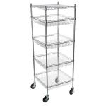 5 Layers Mobile Metal Wire Rack Basket Shelving Unit Chrome Surface Finish for sale