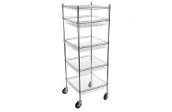 China 5 Layers Mobile Metal Wire Rack Basket Shelving Unit Chrome Surface Finish supplier