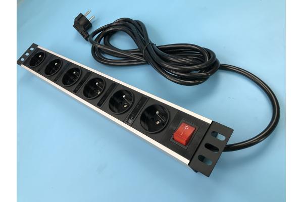 Metal Shell 6 Outlet European Power Strip Germany Socket Power Bar with Switch