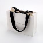 Eco Friendly Custom Printed Bamboo Paper Shopping Bag With Ribbon Handle for sale