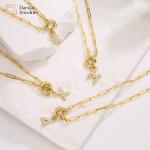 Gold Plated Diamond Initial Letter Pendant Necklace SS Paperclip Link Chain for sale
