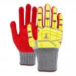 13 Gauge Red Sandy Nitrile Polyester TPR Gloves with Anti Slip Impact Protection for Industrial Applications for sale