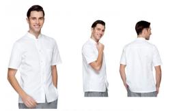 China Single Breasted Custom Work Shirts , White Short Sleeve Embroidered Chef Coats supplier