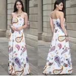European-style fashion strapless printed long billowing skirt maxi sexy dress for sale