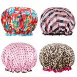 Women'S Waterproof Shower Caps Satin Double Layer Printed for sale