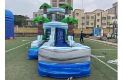 China Jungle Palm Tree Theme EN71 Inflatable Water Slide With Pool supplier