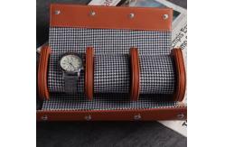 China Luxurious Leather Watch Storage Organizer Travel Watch Rolls With Houndstooth Cloth supplier