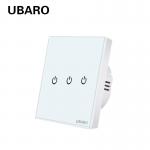 UBARO 3 Gang Tempered Glass Panel Touch Light Switch IP20 Core Pattern CE Rohs FCC Certified for sale