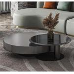 80X32 Stainless Steel Circle Round Glass Top Coffee Table Black Gold Base