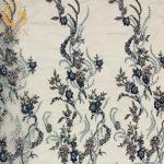 Fashion Knitted 3D Embroidery Lace Fabric With Beads Applique Decoration for sale