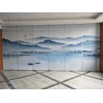 Collapsing Landscape Painting Leather Wooden Movable Partition Walls For Hotel for sale