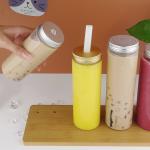Beverage Round Plastic Pet Boba Juice Bottles Transparent 450ml With Aluminum Lid for sale