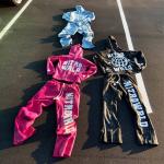 Clothing Manufacturers Custom High Street Rhinestone Distress Embroidered Patch Zipper Hoodies and Sweat Pants Track Suits Set for sale