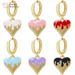 Women 14k Gold Plated Drop Earrings , Colorful Enamel Heart Pendant Hoop Earrings for sale