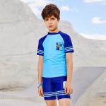 Split Blue Boy Swimsuit With Swimming Cap Student Conservative Summer Kids Swimsuit for sale