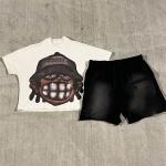 Summer Screen Print Logo Tee Acid Washed Vintage Cotton Shorts Streetwear Joggers Suits Tshirt and Shorts Set Men Custom Logo for sale