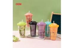 China Plastic Milk tea Straw Cup Transparent Double-Layer Plastic Water Cup supplier