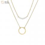 Stainless Steel Simple Layered Necklace Circle Pearl Pendant Clavicle Chain Choker for sale