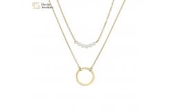 China Stainless Steel Simple Layered Necklace Circle Pearl Pendant Clavicle Chain Choker supplier