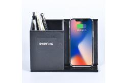 China Desk Organizer PU Leather Pen Holder With Qi Wireless Charger supplier