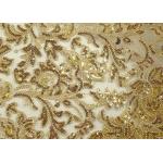 Stretch Golden Lurex Sequin Lace Fabric , Nylon Mesh Fabric With Sequin Golden Thread
