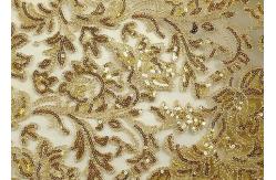 China Stretch Golden Lurex Sequin Lace Fabric , Nylon Mesh Fabric With Sequin Golden Thread supplier