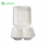 2 Compartments Sugarcane Clamshell Box Disposable Sugar Cane Take Out Containers for sale