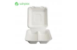 China 2 Compartments Sugarcane Clamshell Box Disposable Sugar Cane Take Out Containers supplier