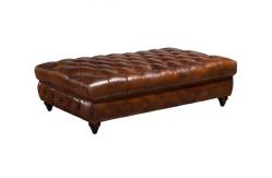 China Square Ottoman Footstool Vintage Geninue Leather Sectional Button Tufted Footstool supplier