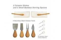 China Rectangle Shaped Bamboo Kitchen Supplies , Bamboo Cheese Tray Platter With Knife Set supplier