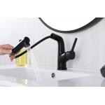 Matte Black Brass Bathroom Basin Faucets With Sprayer Single Handle Rotating Sink