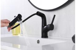 China Matte Black Brass Bathroom Basin Faucets With Sprayer Single Handle Rotating Sink supplier