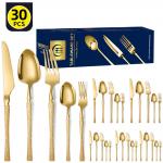 Stainless Steel Cutlery Set Small Waist Hammer Pattern Stainless Steel Western Cutlery Gift Box 30 Piece for sale