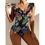 white and black flowers  Ladies One-Piece SwimsuitmHigh Waist Sexy Bikini , butterfly shoulder design for sale
