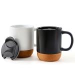 Matte black white ceramics travel mugs cork bottom customizable porcelain ceramic coffee mugs with lid and handle for sale