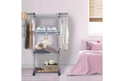 China Stainless Steel 3 Tier Blue Folding Laundry Drying Rack With Two Side Wings supplier