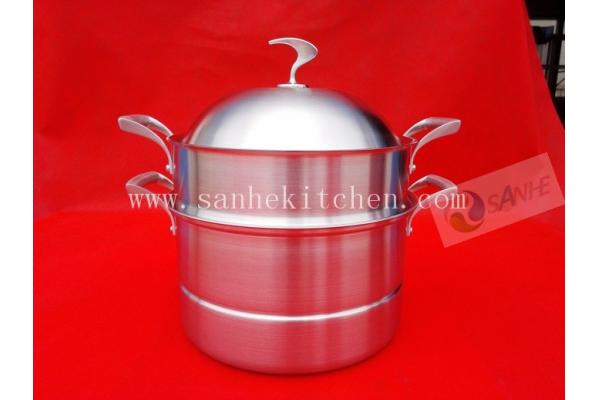 3 layers Stainless steel steam pot,thickness 2.5mm with cast iron handle