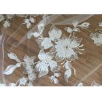Rich Beaded Flower Net Fabric With Sequins , Bridal Lace Fabric By The Yard