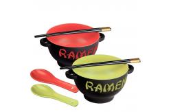 China Custom Printed Ceramic Ramen Bowl Set For Soup Noodle Round Shape supplier