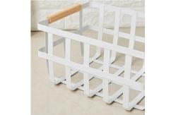 China White Long Rectangle Iron Storage Baskets With Wooden Handles supplier
