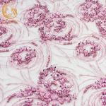 Wedding Dress Pink Heavy Beaded Lace Fabric Customized 20% Polyester for sale