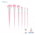 Pink 6 Piece Makeup Brush Set Durable Plastic Handle Artificial Fiber for sale