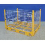Mobile Yellow Wire Mesh Pallet Cages Folds Flat Space Saving Supermarket Use for sale