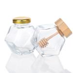 Empty 100Ml 380Ml Hexagonal Honey Pot Glass Honey Jar With Dipper for sale
