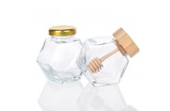 China Empty 100Ml 380Ml Hexagonal Honey Pot Glass Honey Jar With Dipper supplier