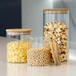 Clear Handmade high Borosilicate Glass Spice Jar With Bamboo Lid for sale
